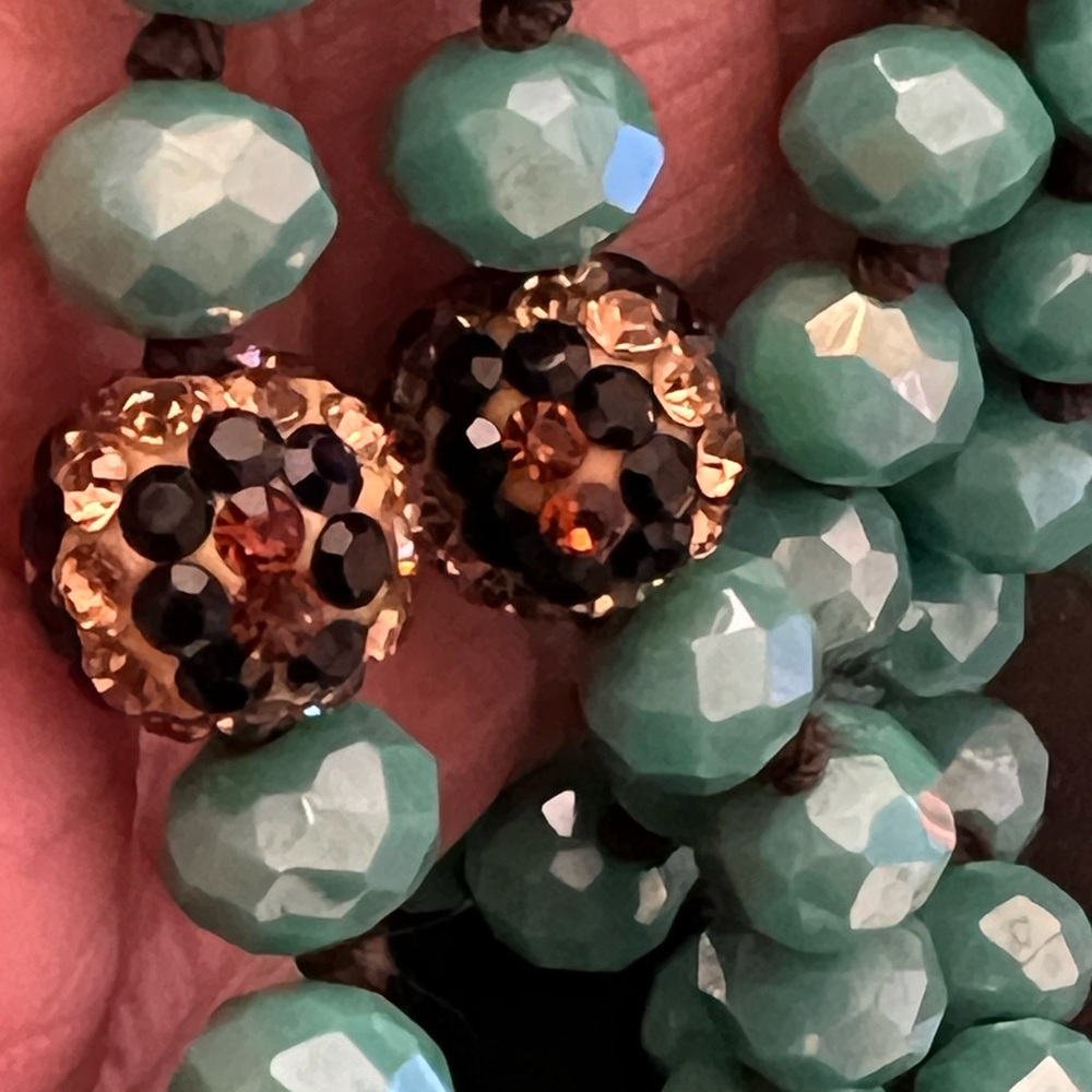 Pink Panache Turquoise Faceted Beads Rhinestone Encrusted Rondell 56" Necklace - Picture 4 of 8